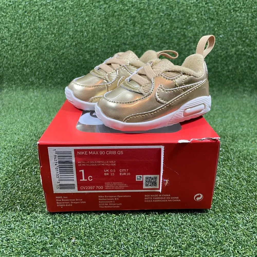 Nike Air Max 90 Crib QS Metallic Gold 2020 TD Toddler Shoes Sneakers Sz 1C
